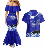 Personalised American Samoa Fautasi Race Couples Matching Mermaid Dress and Hawaiian Shirt Eagle With Polynesian Pattern LT14 - Polynesian Pride