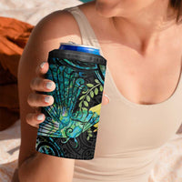 New Zealand Fantail Bird 4 in 1 Can Cooler Tumbler Maori Piwakawaka Kowhai - Paua Shell Pattern