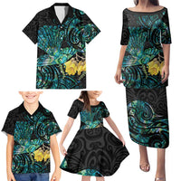 New Zealand Fantail Bird Family Matching Puletasi and Hawaiian Shirt Maori Piwakawaka Kowhai - Paua Shell Pattern LT14 - Polynesian Pride
