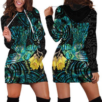New Zealand Fantail Bird Hoodie Dress Maori Piwakawaka Kowhai - Paua Shell Pattern LT14 - Polynesian Pride