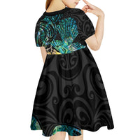 New Zealand Fantail Bird Kid Short Sleeve Dress Maori Piwakawaka Kowhai - Paua Shell Pattern LT14 - Polynesian Pride