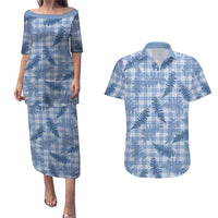Blue Palaka Hawaii Palapalai Couples Matching Puletasi and Hawaiian Shirt Hawaiian Fern - Polynesian Pride