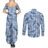 Blue Palaka Hawaii Palapalai Couples Matching Summer Maxi Dress and Long Sleeve Button Shirt Hawaiian Fern - Polynesian Pride