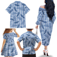 Blue Palaka Hawaii Palapalai Family Matching Off The Shoulder Long Sleeve Dress and Hawaiian Shirt Hawaiian Fern LT14 - Polynesian Pride