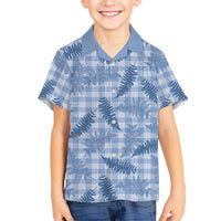 Blue Palaka Hawaii Palapalai Family Matching Off The Shoulder Long Sleeve Dress and Hawaiian Shirt Hawaiian Fern LT14 Son's Shirt Blue - Polynesian Pride