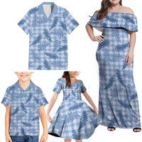 Blue Palaka Hawaii Palapalai Family Matching Off Shoulder Maxi Dress and Hawaiian Shirt Hawaiian Fern LT14 - Polynesian Pride