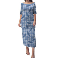 Blue Palaka Hawaii Palapalai Family Matching Puletasi and Hawaiian Shirt Hawaiian Fern LT14 Mom's Dress Blue - Polynesian Pride