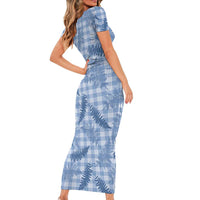 Blue Palaka Hawaii Palapalai Family Matching Short Sleeve Bodycon Dress and Hawaiian Shirt Hawaiian Fern LT14 - Polynesian Pride
