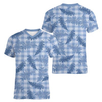 Blue Palaka Hawaii Palapalai Women V-Neck T-Shirt Hawaiian Fern - Polynesian Pride