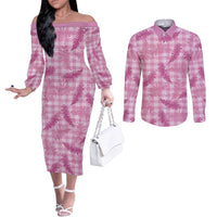 Purple Palaka Hawaii Palapalai Couples Matching Off The Shoulder Long Sleeve Dress and Long Sleeve Button Shirt Hawaiian Fern LT14 Purple - Polynesian Pride