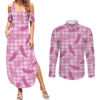 Purple Palaka Hawaii Palapalai Couples Matching Summer Maxi Dress and Long Sleeve Button Shirt Hawaiian Fern - Polynesian Pride