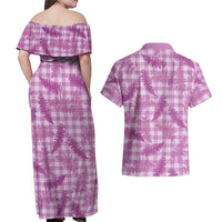 Pink Palaka Hawaii Palapalai Couples Matching Off Shoulder Maxi Dress and Hawaiian Shirt Hawaiian Fern LT14 - Polynesian Pride