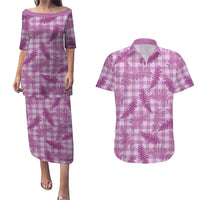 Pink Palaka Hawaii Palapalai Couples Matching Puletasi and Hawaiian Shirt Hawaiian Fern - Polynesian Pride