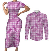 Pink Palaka Hawaii Palapalai Couples Matching Short Sleeve Bodycon Dress and Long Sleeve Button Shirt Hawaiian Fern LT14 Pink - Polynesian Pride