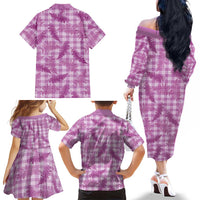 Pink Palaka Hawaii Palapalai Family Matching Off The Shoulder Long Sleeve Dress and Hawaiian Shirt Hawaiian Fern LT14 - Polynesian Pride