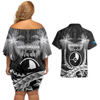 FSM Yap Day Couples Matching Off Shoulder Short Dress and Hawaiian Shirt 2025 Wa'ab Micronesia Black Color
