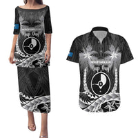 FSM Yap Day Couples Matching Puletasi and Hawaiian Shirt 2025 Wa'ab Micronesia Black Color