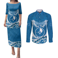 FSM Yap Day Couples Matching Puletasi and Long Sleeve Button Shirt 2025 Wa'ab Micronesia Flag Color