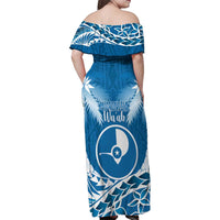 FSM Yap Day Family Matching Off Shoulder Maxi Dress and Hawaiian Shirt 2025 Wa'ab Micronesia Flag Color
