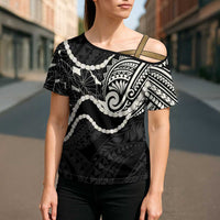 Aloha Hawaii Kalo Pikake Lei Cross Shoulder Shirt Chest Tattoo Black Hawaiian Pattern