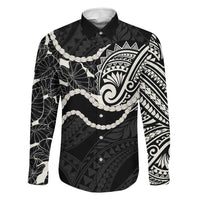 Aloha Hawaii Kalo Pikake Lei Family Matching Off The Shoulder Long Sleeve Dress and Hawaiian Shirt Chest Tattoo Black Hawaiian Pattern LT14 Dad's Shirt - Long Sleeve Black - Polynesian Pride