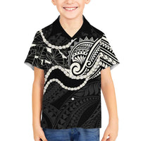 Aloha Hawaii Kalo Pikake Lei Family Matching Short Sleeve Bodycon Dress and Hawaiian Shirt Chest Tattoo Black Hawaiian Pattern LT14 Son's Shirt Black - Polynesian Pride