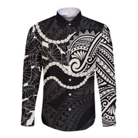 Aloha Hawaii Kalo Pikake Lei Long Sleeve Button Shirt Chest Tattoo Black Hawaiian Pattern