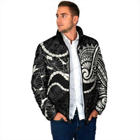 Aloha Hawaii Kalo Pikake Lei Padded Jacket Chest Tattoo Black Hawaiian Pattern