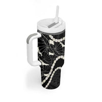 Aloha Hawaii Kalo Pikake Lei Tumbler With Handle Chest Tattoo Black Hawaiian Pattern