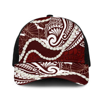 Aloha Hawaii Kalo Pikake Lei Baseball Net Cap Chest Tattoo Oxblood Hawaiian Pattern