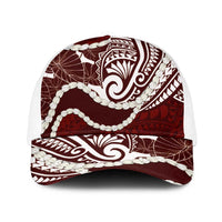 Aloha Hawaii Kalo Pikake Lei Baseball Net Cap Chest Tattoo Oxblood Hawaiian Pattern