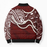 Aloha Hawaii Kalo Pikake Lei Bomber Puffer Jacket Chest Tattoo Oxblood Hawaiian Pattern