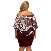 Aloha Hawaii Kalo Pikake Lei Family Matching Off Shoulder Short Dress and Hawaiian Shirt Chest Tattoo Oxblood Hawaiian Pattern LT14 - Polynesian Pride