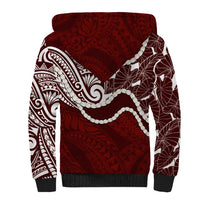 Aloha Hawaii Kalo Pikake Lei Sherpa Hoodie Chest Tattoo Oxblood Hawaiian Pattern