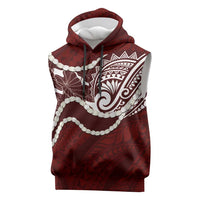 Aloha Hawaii Kalo Pikake Lei Sleeveless Hoodie Chest Tattoo Oxblood Hawaiian Pattern