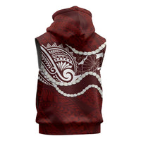 Aloha Hawaii Kalo Pikake Lei Sleeveless Hoodie Chest Tattoo Oxblood Hawaiian Pattern
