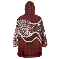 Aloha Hawaii Kalo Pikake Lei Wearable Blanket Hoodie Chest Tattoo Oxblood Hawaiian Pattern