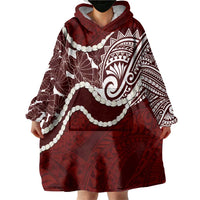 Aloha Hawaii Kalo Pikake Lei Wearable Blanket Hoodie Chest Tattoo Oxblood Hawaiian Pattern