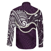 Aloha Hawaii Kalo Pikake Lei Family Matching Off Shoulder Maxi Dress and Hawaiian Shirt Chest Tattoo Purple Hawaiian Pattern LT14 - Polynesian Pride