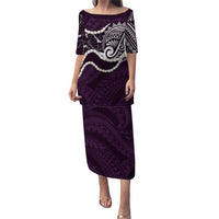 Aloha Hawaii Kalo Pikake Lei Family Matching Puletasi and Hawaiian Shirt Chest Tattoo Purple Hawaiian Pattern LT14 Mom's Dress Purple - Polynesian Pride