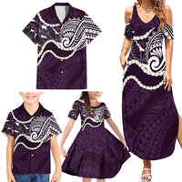 Aloha Hawaii Kalo Pikake Lei Family Matching Summer Maxi Dress and Hawaiian Shirt Chest Tattoo Purple Hawaiian Pattern LT14 - Polynesian Pride