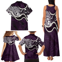 Aloha Hawaii Kalo Pikake Lei Family Matching Tank Maxi Dress and Hawaiian Shirt Chest Tattoo Purple Hawaiian Pattern LT14 - Polynesian Pride