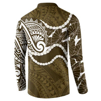Aloha Hawaii Kalo Pikake Lei Button Sweatshirt Chest Tattoo Gold Hawaiian Pattern