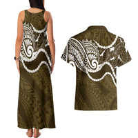 Aloha Hawaii Kalo Pikake Lei Couples Matching Tank Maxi Dress and Hawaiian Shirt Chest Tattoo Gold Hawaiian Pattern LT14 - Polynesian Pride