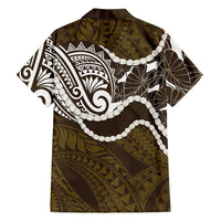 Aloha Hawaii Kalo Pikake Lei Family Matching Off The Shoulder Long Sleeve Dress and Hawaiian Shirt Chest Tattoo Gold Hawaiian Pattern LT14 - Polynesian Pride