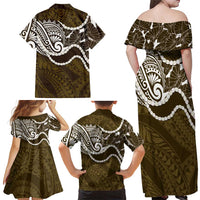 Aloha Hawaii Kalo Pikake Lei Family Matching Off Shoulder Maxi Dress and Hawaiian Shirt Chest Tattoo Gold Hawaiian Pattern LT14 - Polynesian Pride