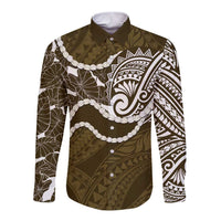 Aloha Hawaii Kalo Pikake Lei Long Sleeve Button Shirt Chest Tattoo Gold Hawaiian Pattern