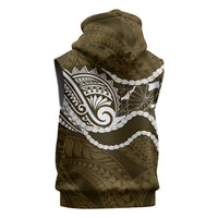 Aloha Hawaii Kalo Pikake Lei Sleeveless Zip Hoodie Chest Tattoo Gold Hawaiian Pattern