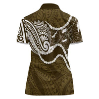 Aloha Hawaii Kalo Pikake Lei Women Polo Shirt Chest Tattoo Gold Hawaiian Pattern