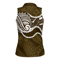 Aloha Hawaii Kalo Pikake Lei Women Sleeveless Polo Shirt Chest Tattoo Gold Hawaiian Pattern